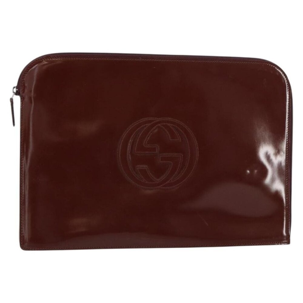 GUCCI Clutch Bag Enamel Brown Auth ep12432